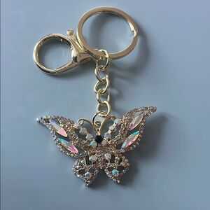Gold Butterfly Keychain with Rhinestones